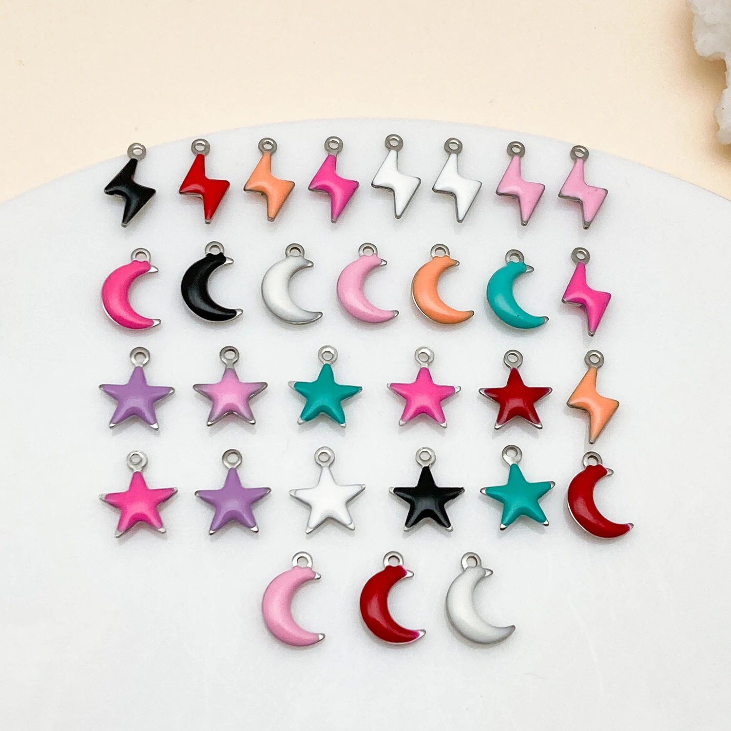 20/30 Stück Emaille Blitz, Mond, Kreuz Charms Anhänger Edelstahl DIY Schmuckherstellung Zubehör Armband Ohrringe gefunden