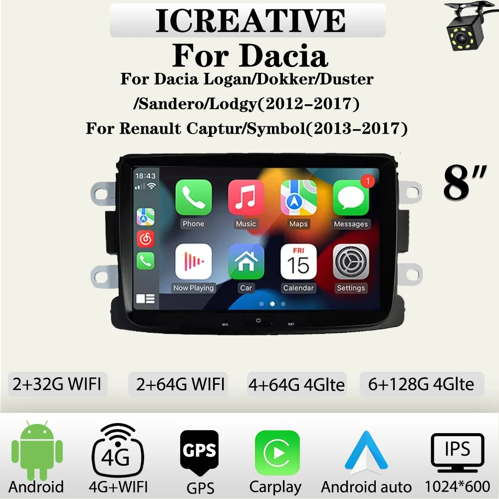 Autoradio Android für Dacia Logan Dokker Staub tuch Sandero Lodgy für Renault Captur Symbol Autoradio Carplay Multimedia Navigation Image