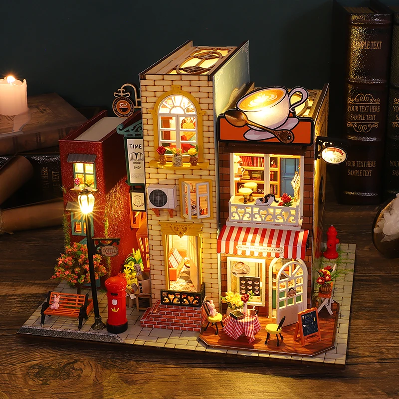 DIY Mini Holz Puppenhäuser Einsatz Kits 3D Puzzles Holz Puppenhaus Montage Gebäude Spielzeug Für Kinder Geschenke