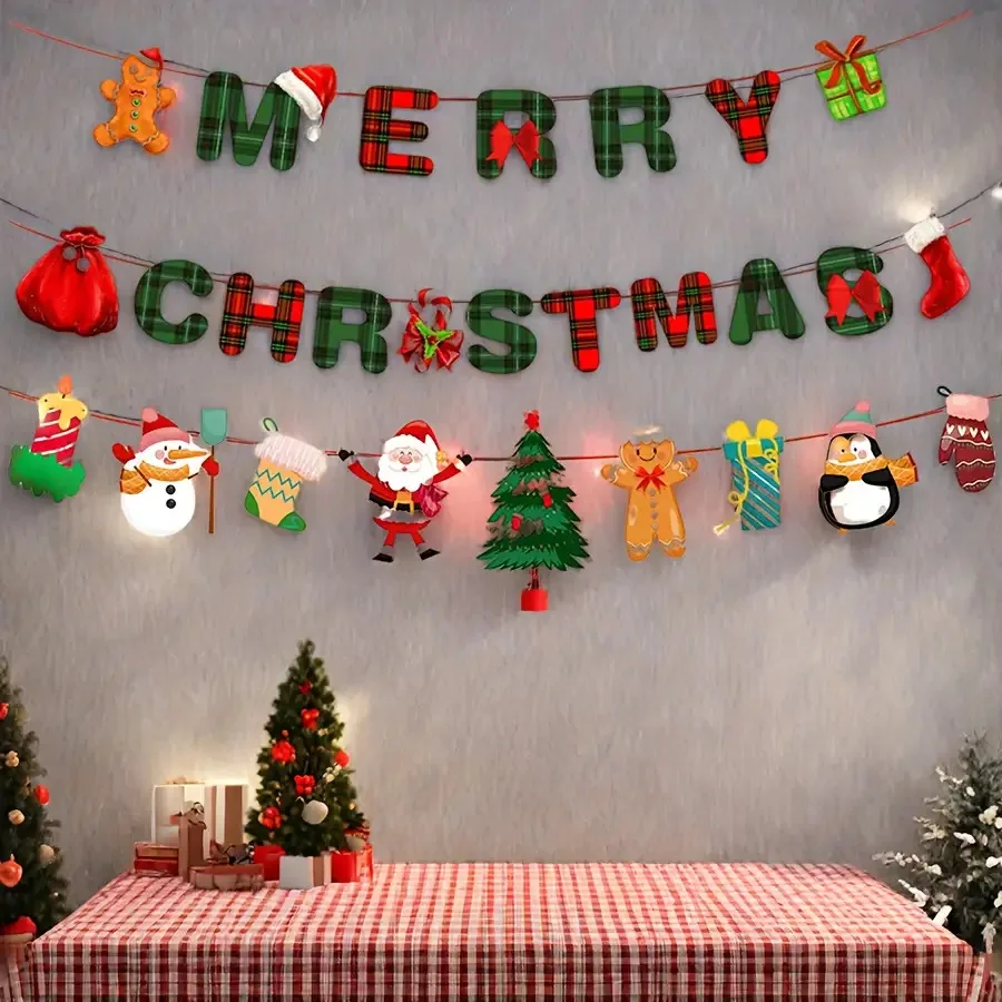 1set Frohe Weihnachten Banner Dekoration Santa Claus Schneemann Papier Hängen Banner Rot Grün Xmax Anhänger Weihnachten Dekorationen Image