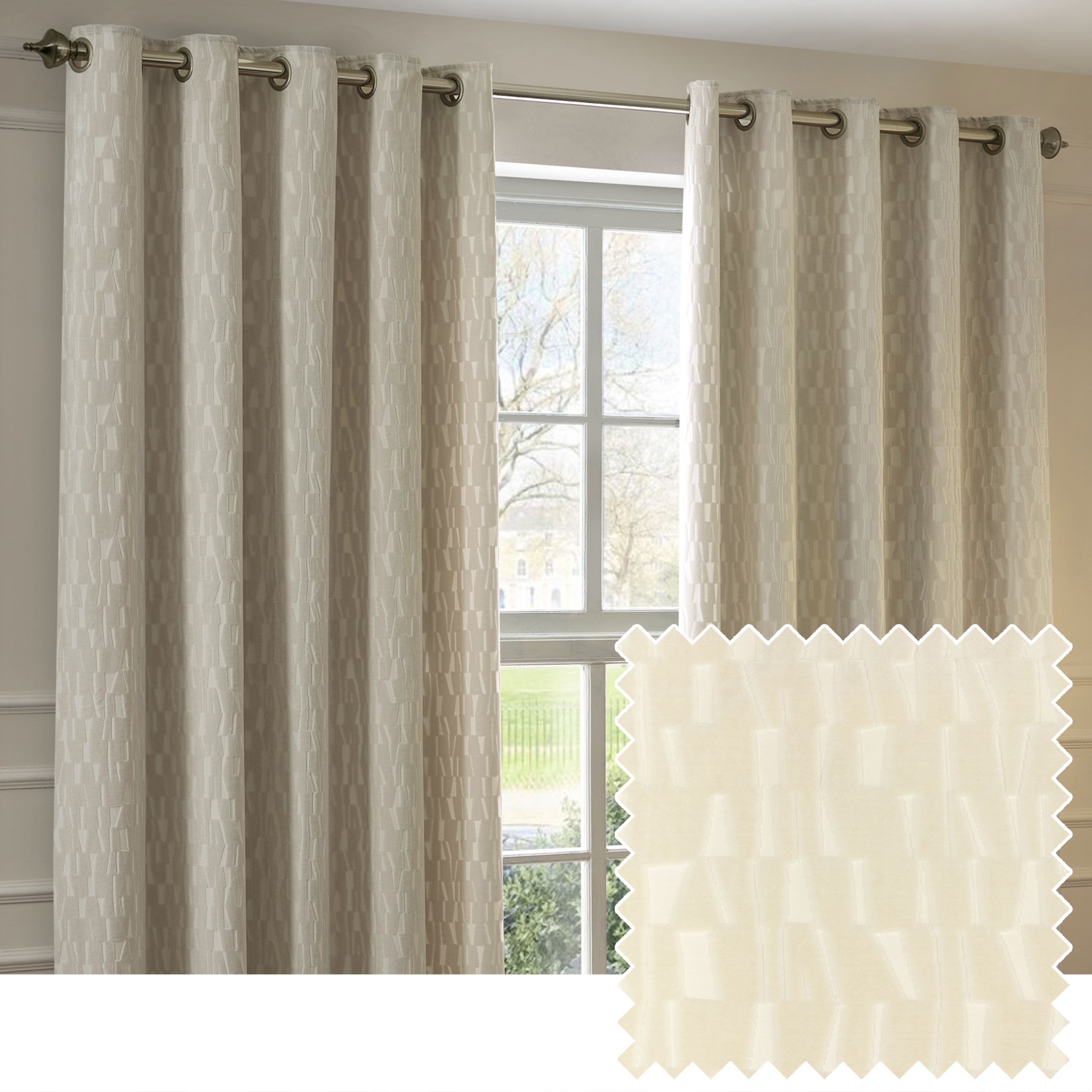 Paoletti Manhattan Velvet Room Darkening Eyelet Curtain Pair, Ivory - Cream - Size 229 cm x 229 cm | Paoletti Sale | Discount Designer Brands