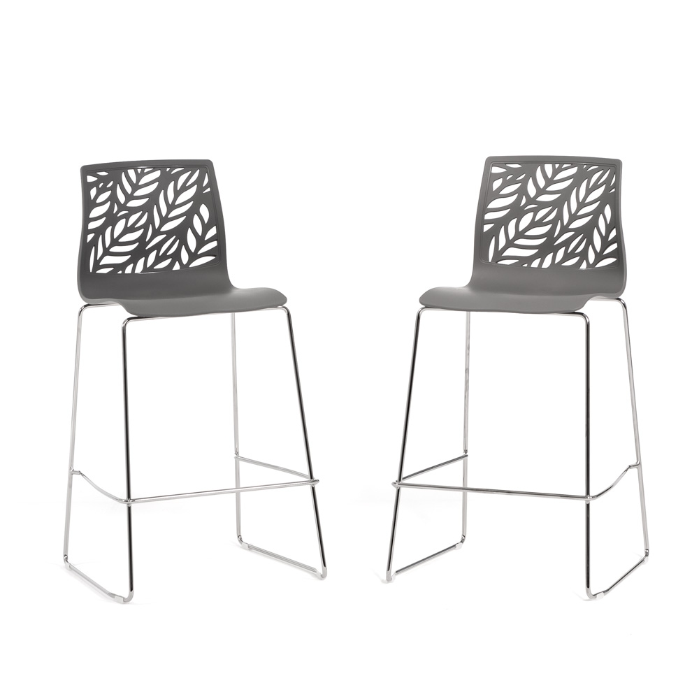 RATTATAN 2er-Set Barhocker aus Polypropylen mit Glasfaser und Metallbeinen, elegantes Design – ideal für Bar, Restaurant oder Küche – Dafne XL – Grau Image