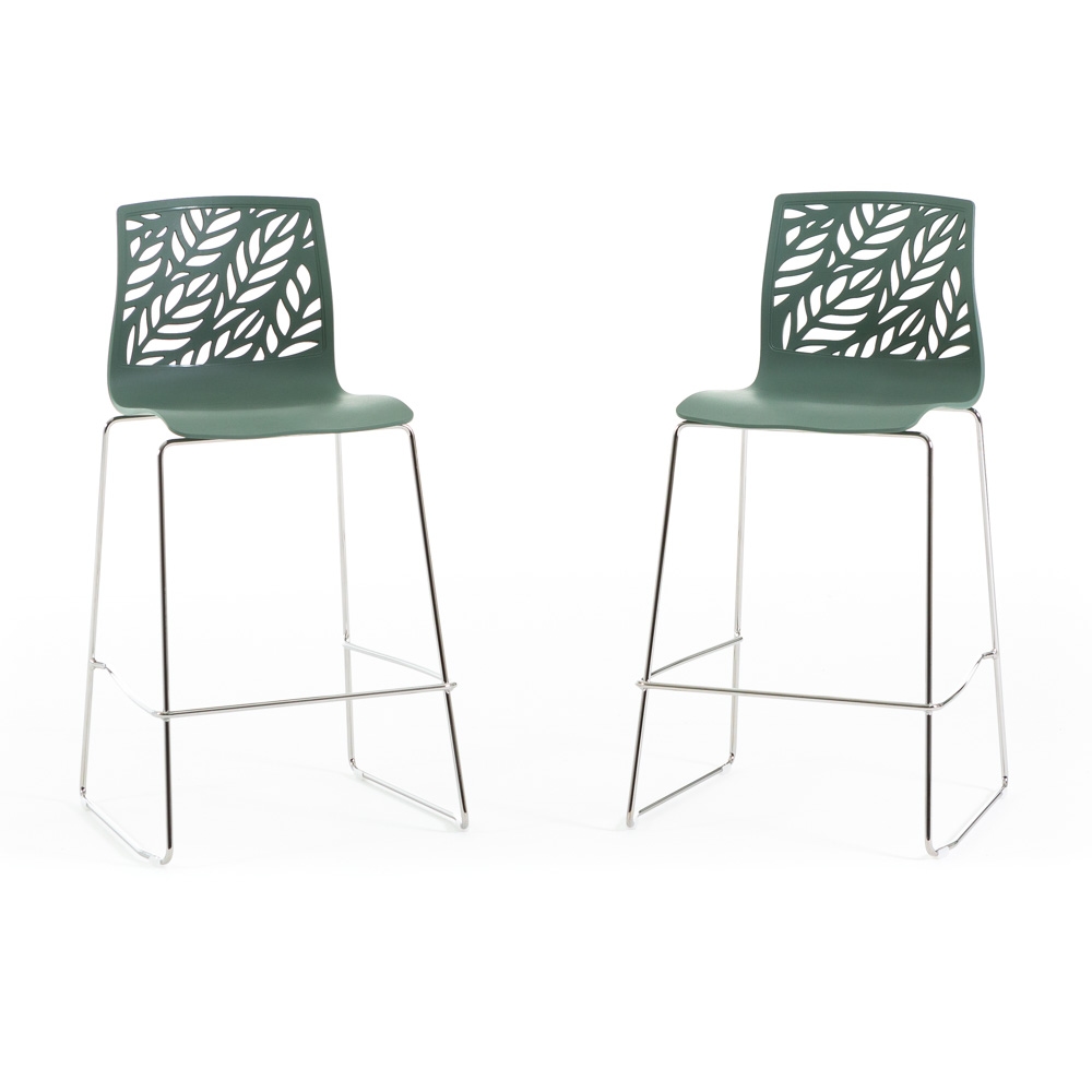 RATTATAN 2er-Set Barhocker aus Polypropylen mit Glasfaser und Metallbeinen, elegantes Design – ideal für Bar, Restaurant oder Küche – Dafne XL – Grün