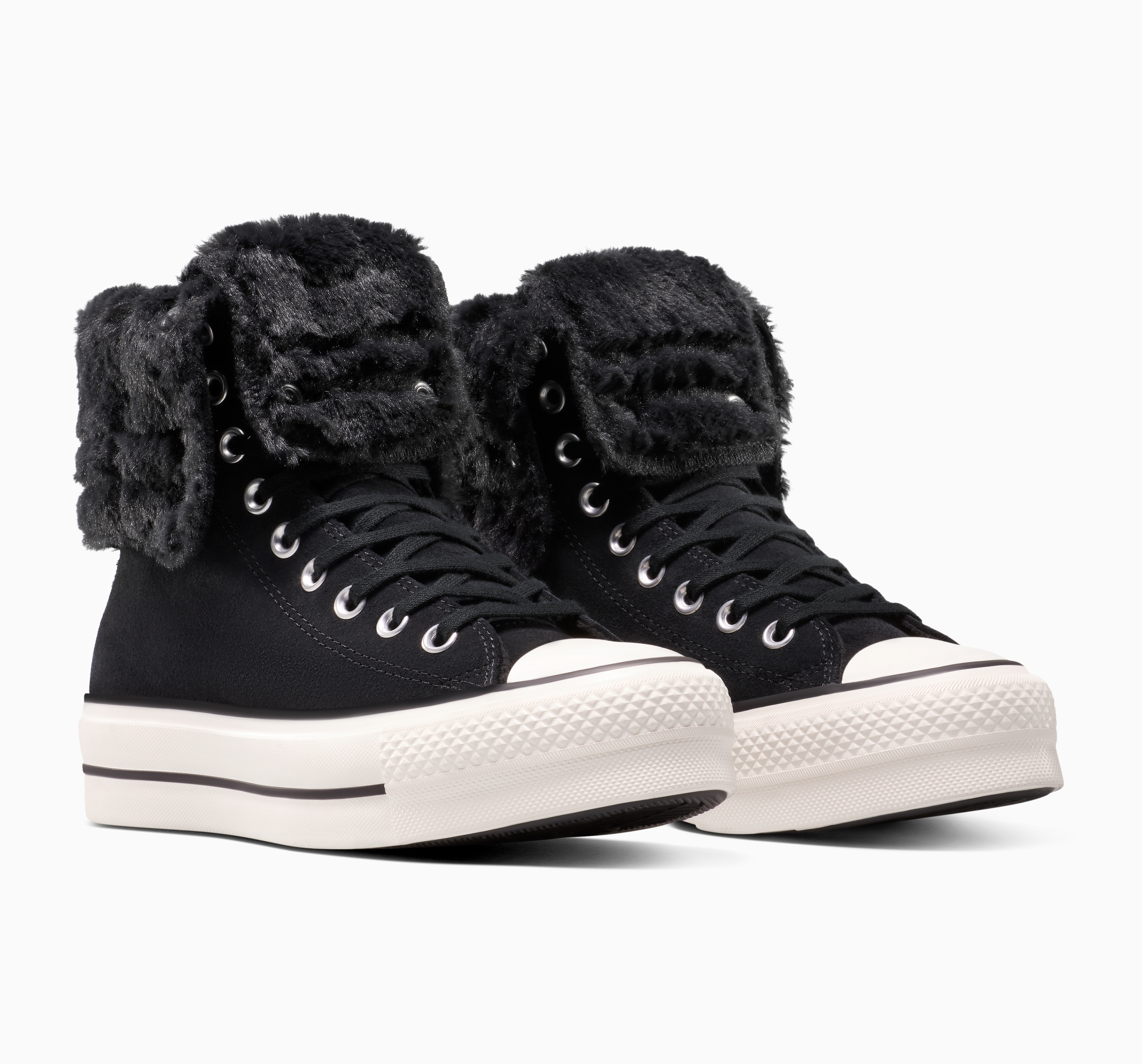 Sneaker CONVERSE "CHUCK TAYLOR ALL STAR FOLD OVER LIFT", Damen, Gr. 42, schwarz, schwarz, egret, Textil, Schuhe Sneaker, Winterschuhe, gefüttert