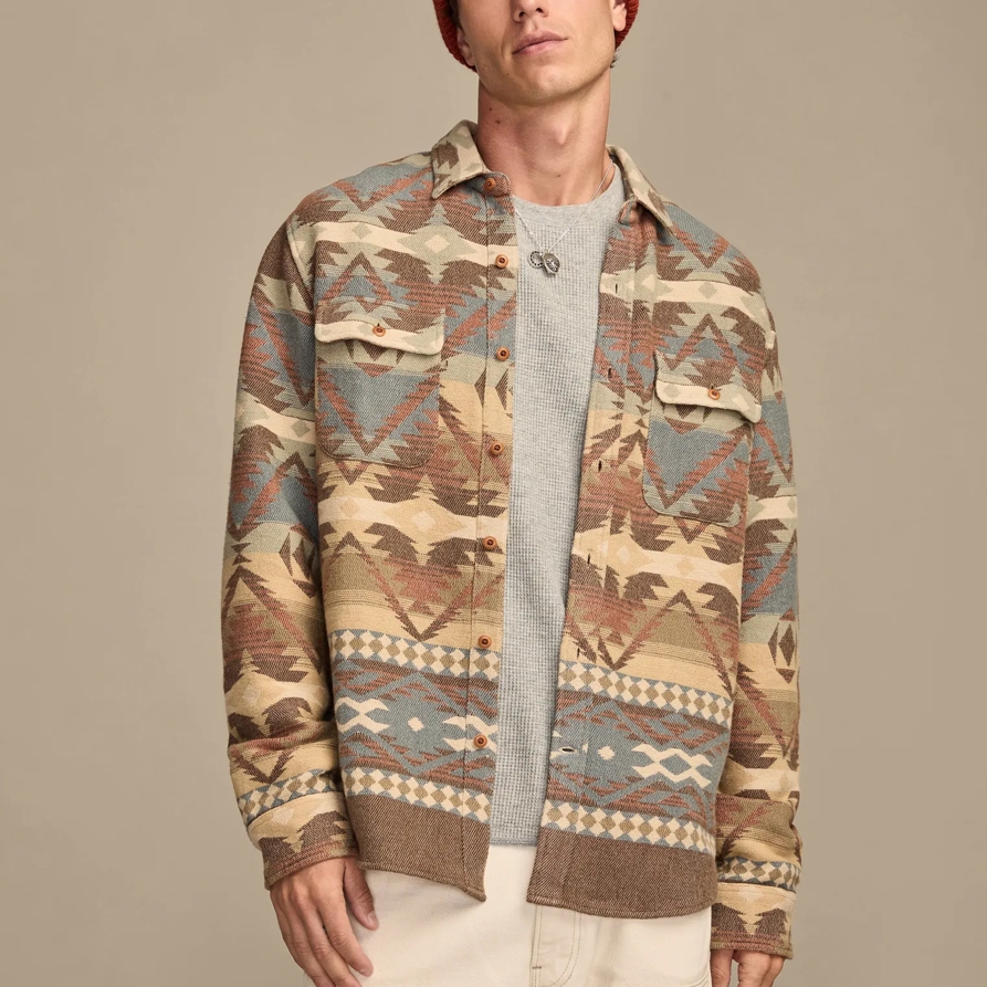 Lucky Brand Jacquard Flannel Shirt - Men's Clothing Outerwear Shirt Jackets in Brown Multi, Size S