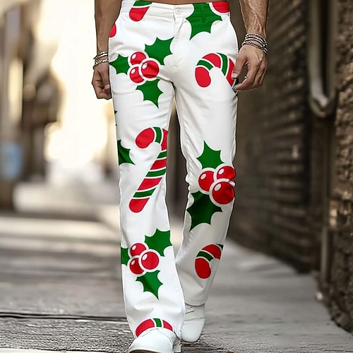 Noël Homme Arbre de Noël Renne Motif de flocon de neige Pantalons Pantalon Disco Pantalons pattes d'éléphant des années 60 et 70 Taille Moyenne Vintage Rétro Extérieur Fête Poches Latérales Pantalon