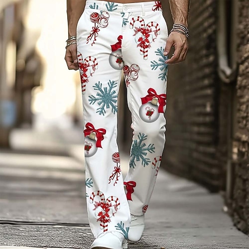 Noël Homme Arbre de Noël Renne Motif de flocon de neige Pantalons Pantalon Disco Pantalons pattes d'éléphant des années 60 et 70 Taille Moyenne Vintage Rétro Extérieur Fête Poches Latérales Pantalon