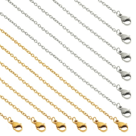 1box 20 pcs 2 colors Stainless Steel Necklace Chains 23.6 inch Long Necklace Chains 2mm Thin Necklace Link Cable Chain with Lobster Clasps for Necklace Making Bracelet Extension 304 Stainless Steel