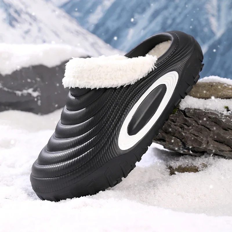 Mann Winter Schuhe Hause Rutsche Baumwolle Schuhe Männer EVA Hausschuhe Warme Plüsch Hausschuhe Paar Outdoor Schnee Tragen Plus Größe Clogs 46 47