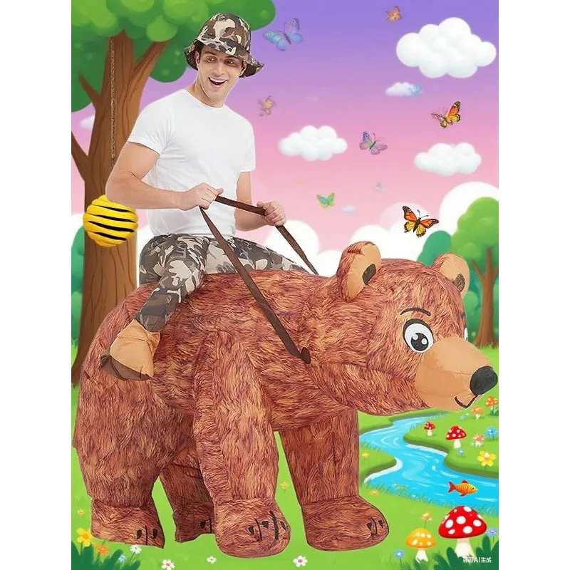 Aufblasbares Braunbär-Kostüm, das einen Braunbären-Overall durch die Luft reitet, aufblasbarer Spaß, Halloween-Kostüm, Cosplay-Party Image