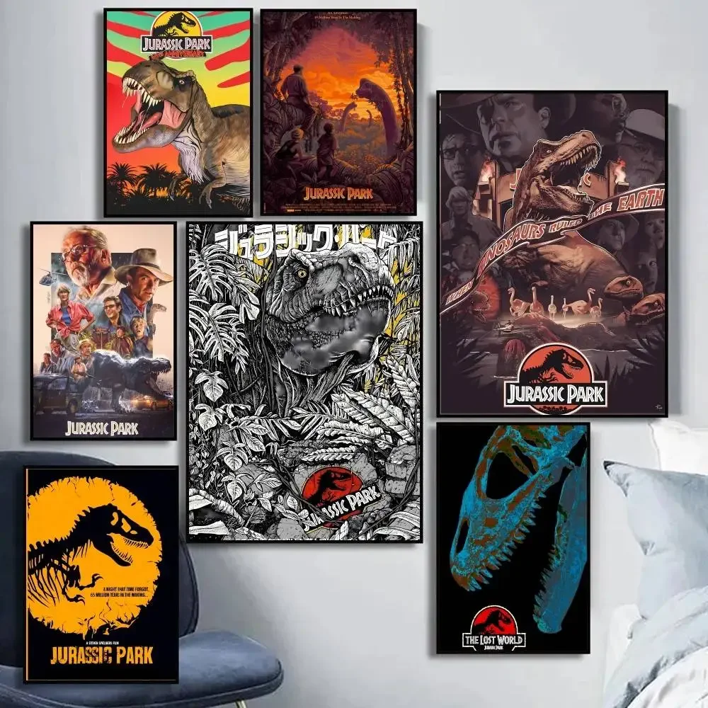 1PC Dinosaurier Leinwand Malerei Jurassic Park Film Poster Selbst-klebe Kunst Wasserdichte Papier Aufkleber Kaffee Haus Bar zimmer Wand Image