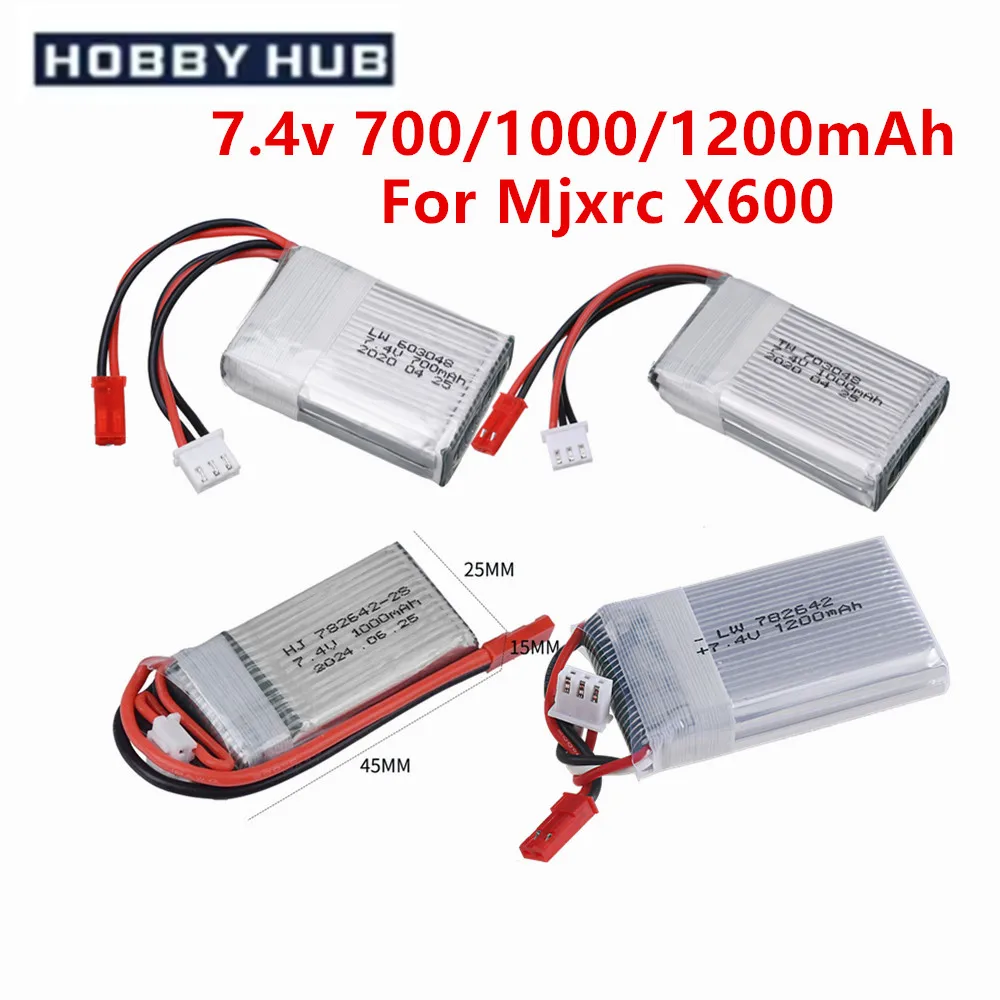 7,4 V 700 mah 1000 mah 1200 mah Lipo Batterie Für Mjxrc X600 RC Drone Ersatzteile 2S 7,4 V wiederaufladbare Batterie Mit JST Stecker Image