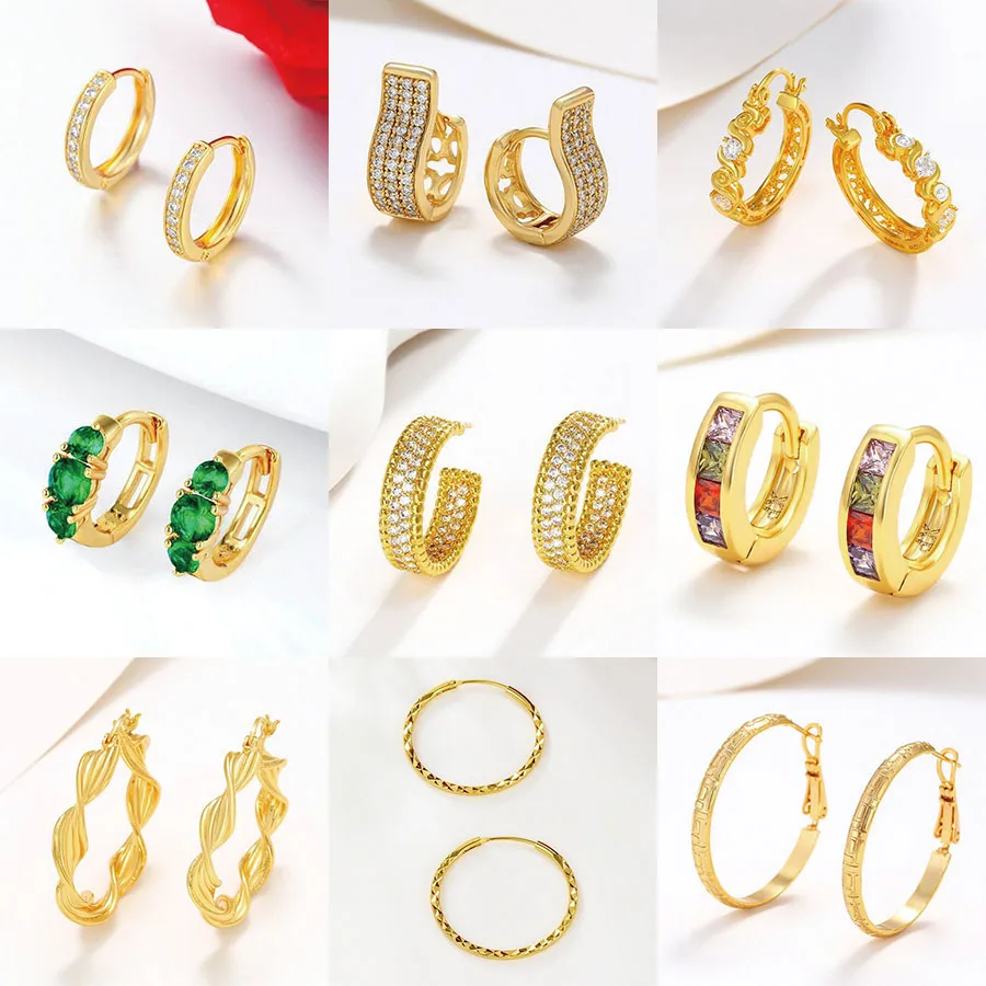 XP Jewelry ---AAA+ Zirkon-Creolen für Damen, Modeschmuck, Großhandel, 24 Karat reines Gold, umweltfreundlich Image