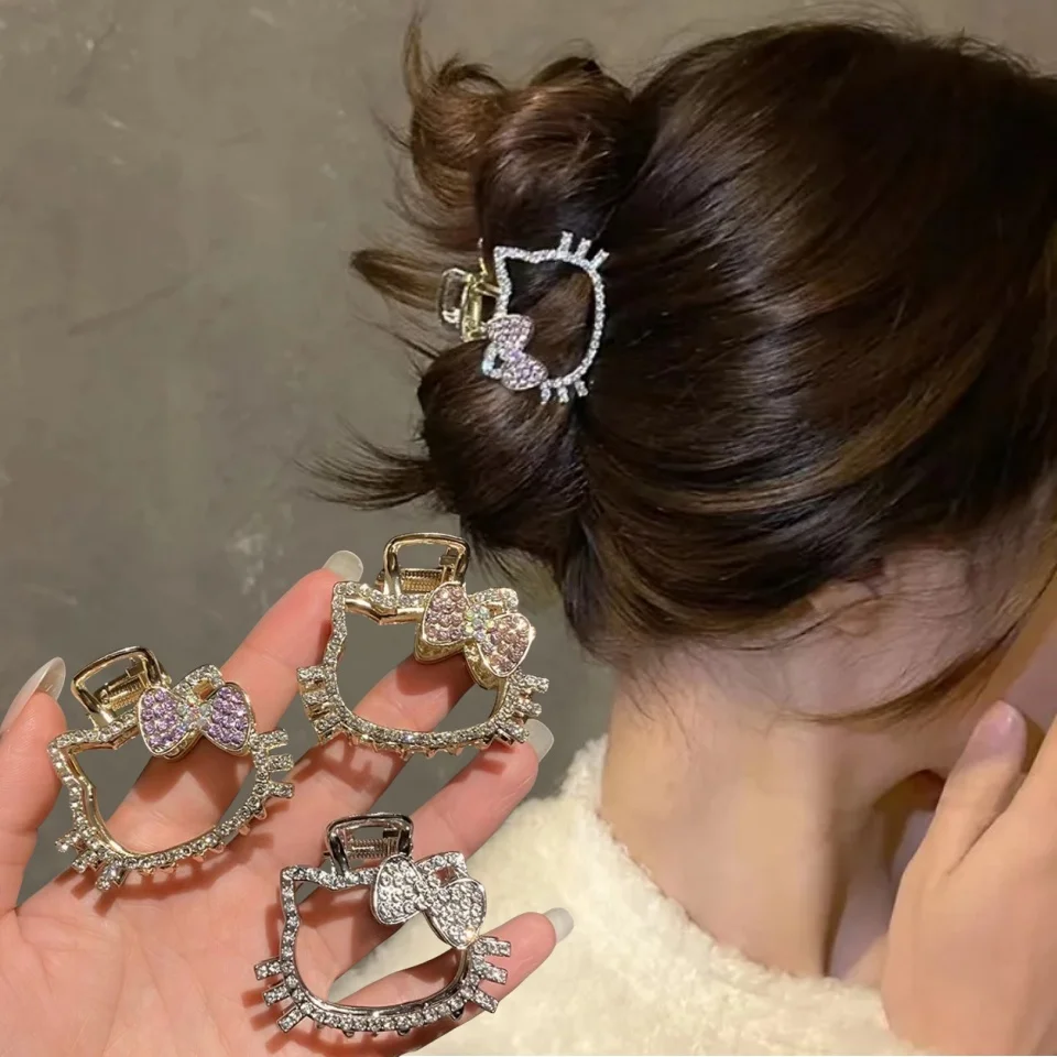 Kawaii Hello Kitty Fermaglio per capelli Cristallo Y2K Hello Kitty Cose Fermagli per capelli Accessori Forcine Gioielli argentati Fermaglio per capelli Cartoon Nuovo