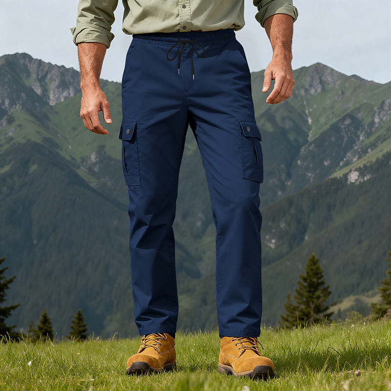 Men's Cargo Pants Trousers Multi Pocket Elastic Drawstring Waist Plain Wearable Outdoor Daily Camping Hiking Fashion Classic Black Army Green