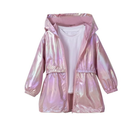 Rohuuque Toddler Girl s Reflective Jacket Laser Shiny Zip Up Hoodie Jacket Lightweight Cycling Running Coat Windbreaker Pink