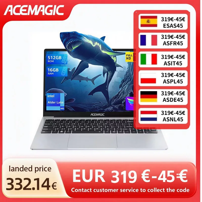 ACEMAGIC 15,6-Zoll AMD Ryzen 3 4300U Business-Laptop 16GB DDR4 512GB SSD Schlankes Ultrabook 54,72Wh Lange Akkulaufzeit FHD-Display Image
