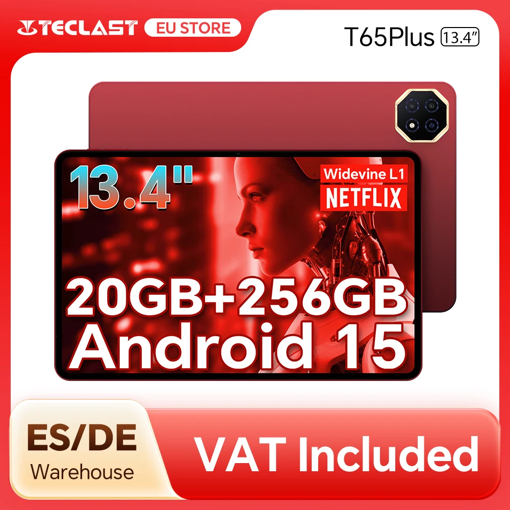 Teclast T65 Plus Tablet 13,4 Zoll 120 Hz IPS Android 15 20 GB RAM (8 GB + 12 GB) 256 GB ROM Helio G99 10000 mAh 18 W Schnellladung GPS T65Plus Image