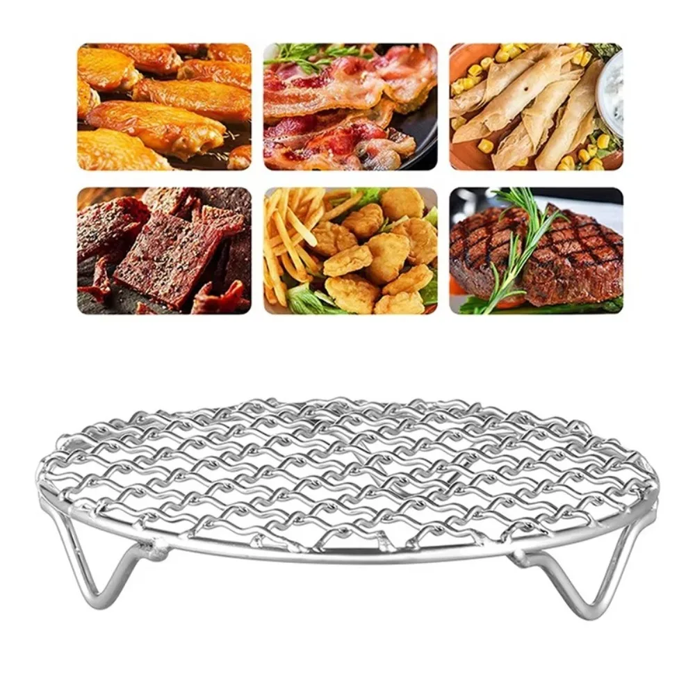 Tragbarer runder Luftfritteuse-Rack, stapelbarer Edelstahl-Gittergrill mit Fuß, Grillnetz, für Zuhause, Küche, Ofen, Dampfgarer Image