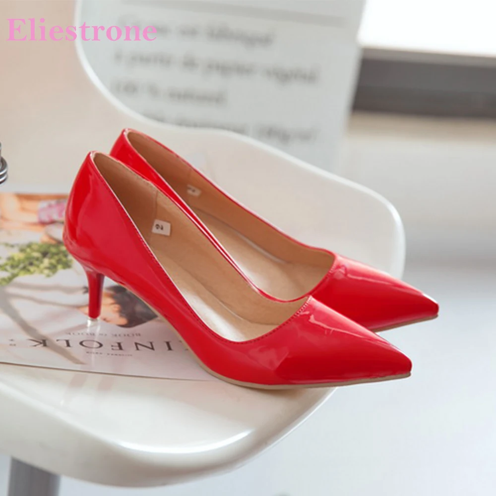 2025 frühjahr Neue Glänzende Aprikose Weiß Frauen Nude Pumps High Heels Büro Dame Kleid Schuhe Plus Große Kleine Größe 30 43 45 48