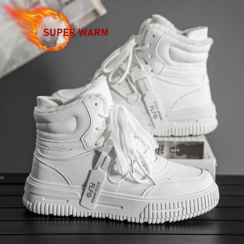 Unisex Winter Skate Warme Stiefeletten mit Fell Herren Sneakers Bequeme rutschfeste verschleißfeste Sohle Schneestiefel Winter Freizeitschuh