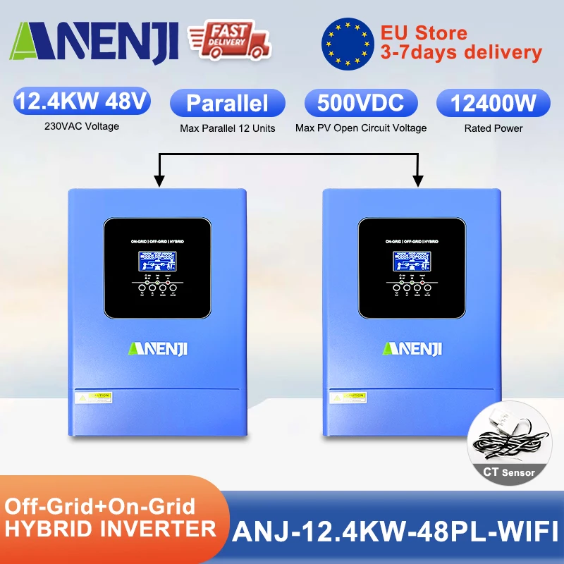 ANENJI 12.4 KW 48V onduleur solaire hybride parallèle 230VAC MPPT onduleur solaire onde sinusoïdale Pure onduleur parallèle 120A chargeur solaire