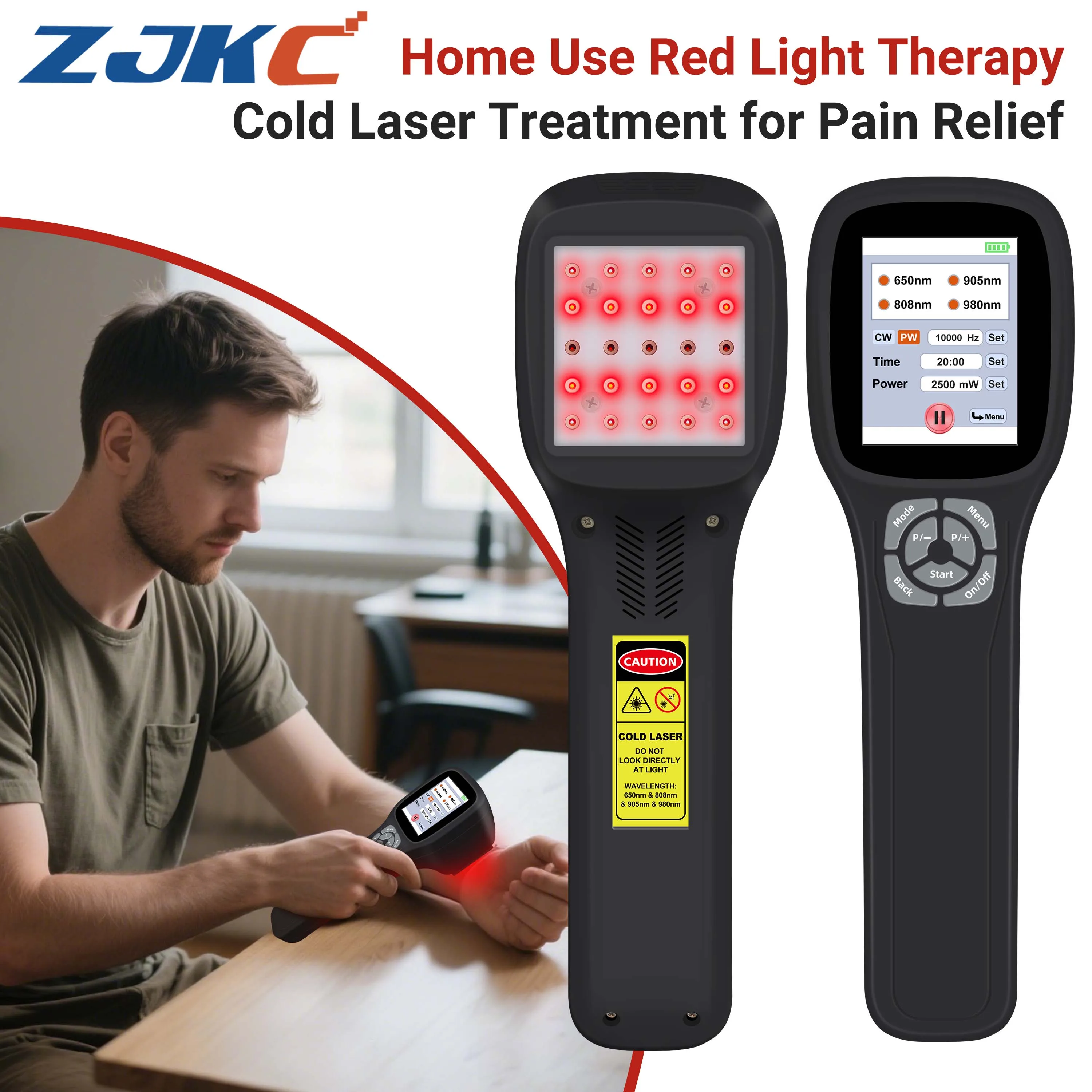 Kaltlasertherapiegerät mit vier Wellenlängen, Touchscreen, 2,5 W, zur Schmerzlinderung, 650 nm + 808 nm + 905 nm + 980 nm, rotes Licht, nicht-invasiv