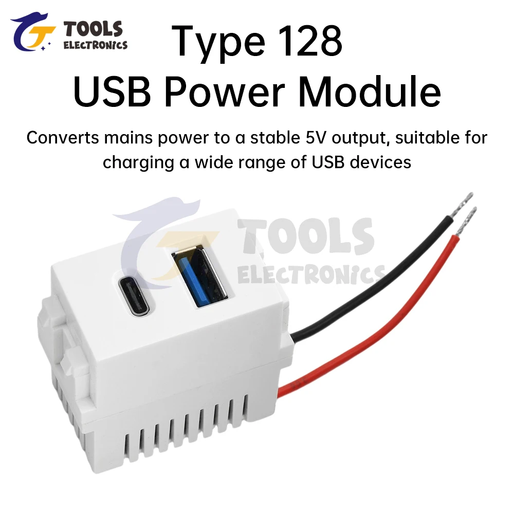 Typ 128 USB-Leistungsmodul, 220 V-Buchse, 5 V, 2,1 A, Dual-Port, USB + Typ-C-Ladebuchse, Modul, Lademodul, Schalter-Adapter Image