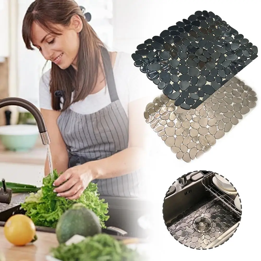 30*40 cm Nicht-slip Küche Waschbecken Gericht Trocknen Matte Weiche Kunststoff Waschbecken Schutz Pebbggle Design Waschbecken Matte Image