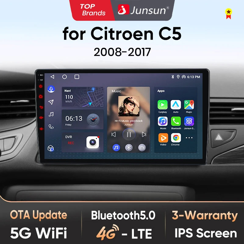 Junsun AI 4G LTE Drahtlose CarPlay Android Auto Auto Radio Für Citroen C5 2008 2009 2010 2011 2012-2017 GPS Navi BT DSP RDS FM Image
