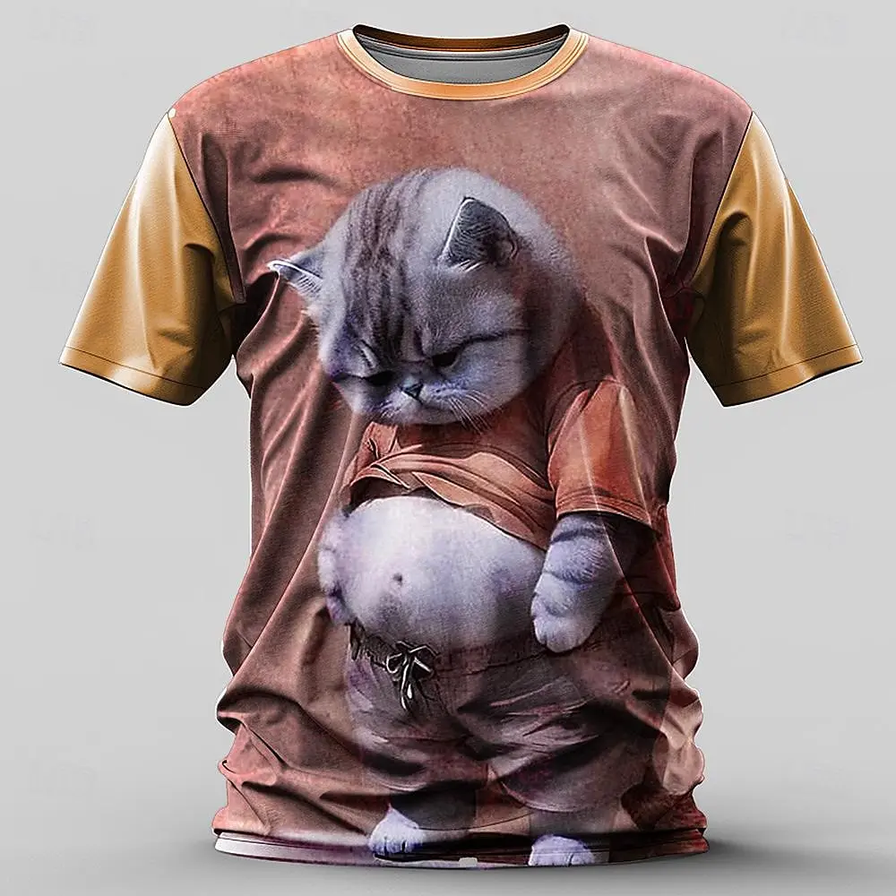 Funny T-Shirts for Men Animal Cat 3d Print Short Sleeve Summer Casual Breath T-Shirt Men Loose Versized Tee Tops