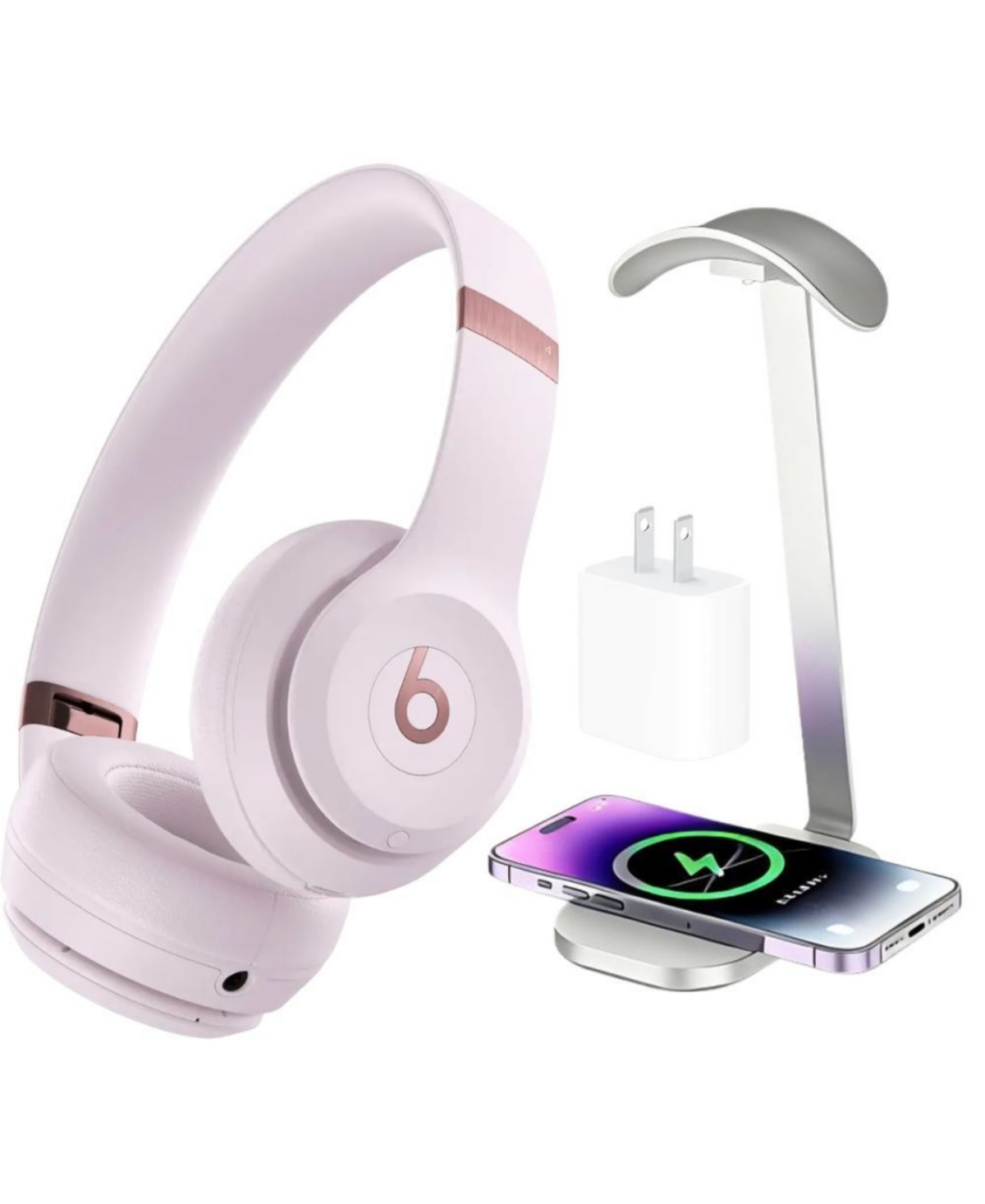 Beats Solo 4 True Wireless On-Ear Headphones + Power Adapter & Headphone Stand/Charging Pad - Cloud Pink