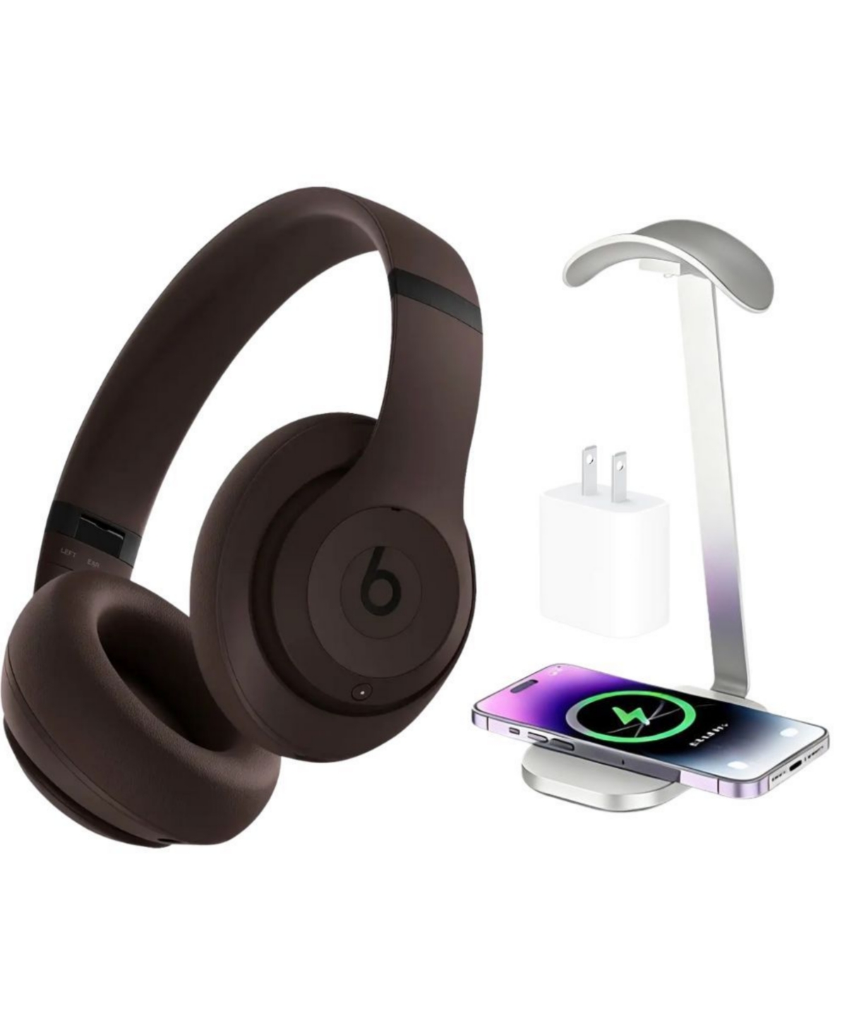 Beats Studio Pro-Wireless Noise Cancelling Over-the-Ear Headphones with Power Adapter & Headphone Stand/Charging Pad - Deep Brown