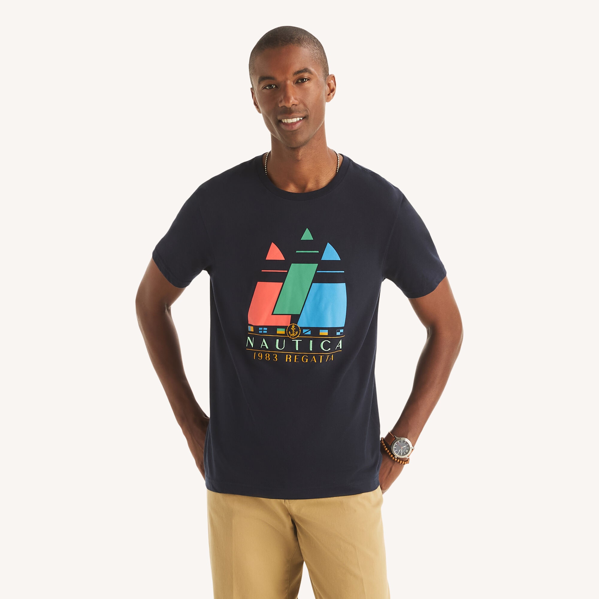 Nautica Men's Vintage Sailing Graphic T-Shirt 401 (Navy), L