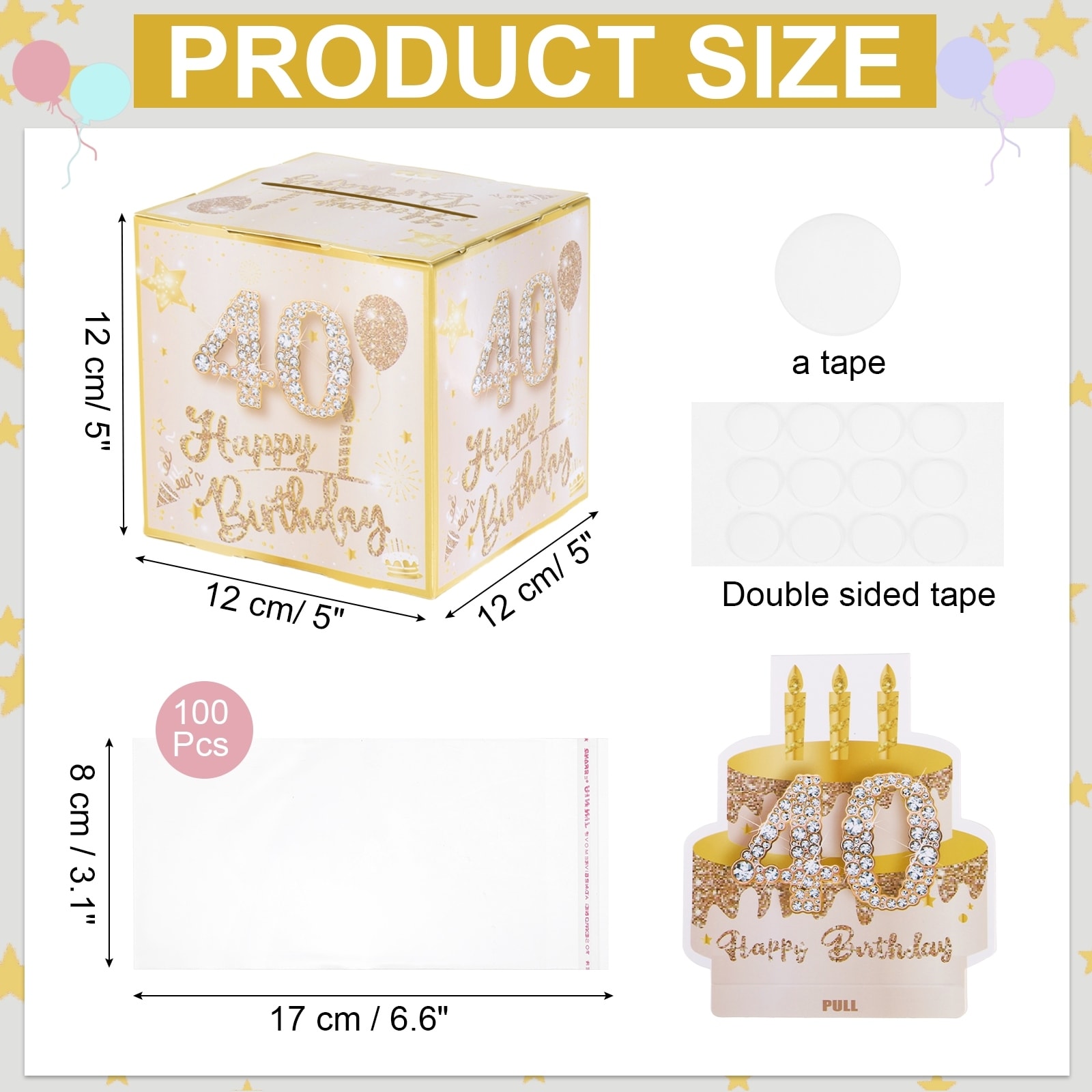 Birthday Money Box for Cash Gift, Birthday Money Pull Box with Transparent Bags for Birthday Surprise - Pink Gold