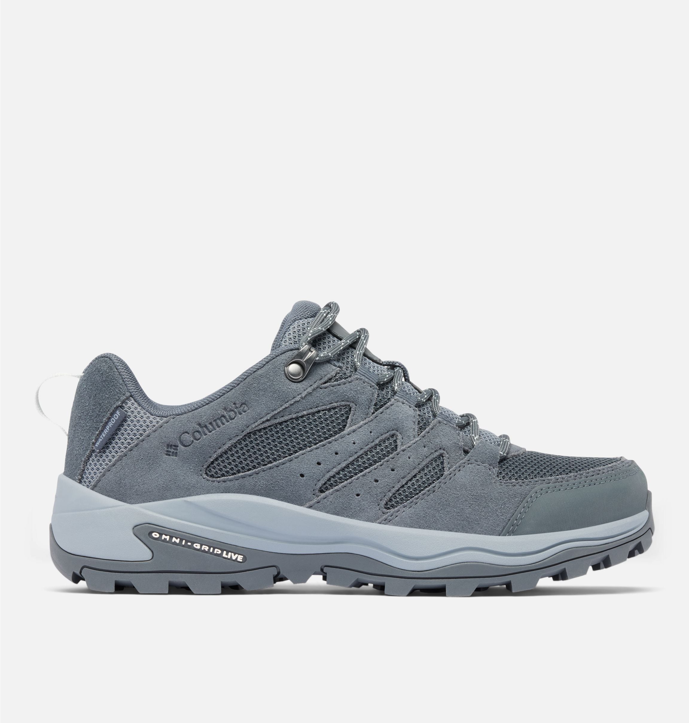 Wanderschuh COLUMBIA "REDMOND™ IV LOW WATERPROOF", Damen, Gr. 37, grau (graphite, tea light), Mesh, Synthetik, Schuhe Wanderschuh, wasserdicht