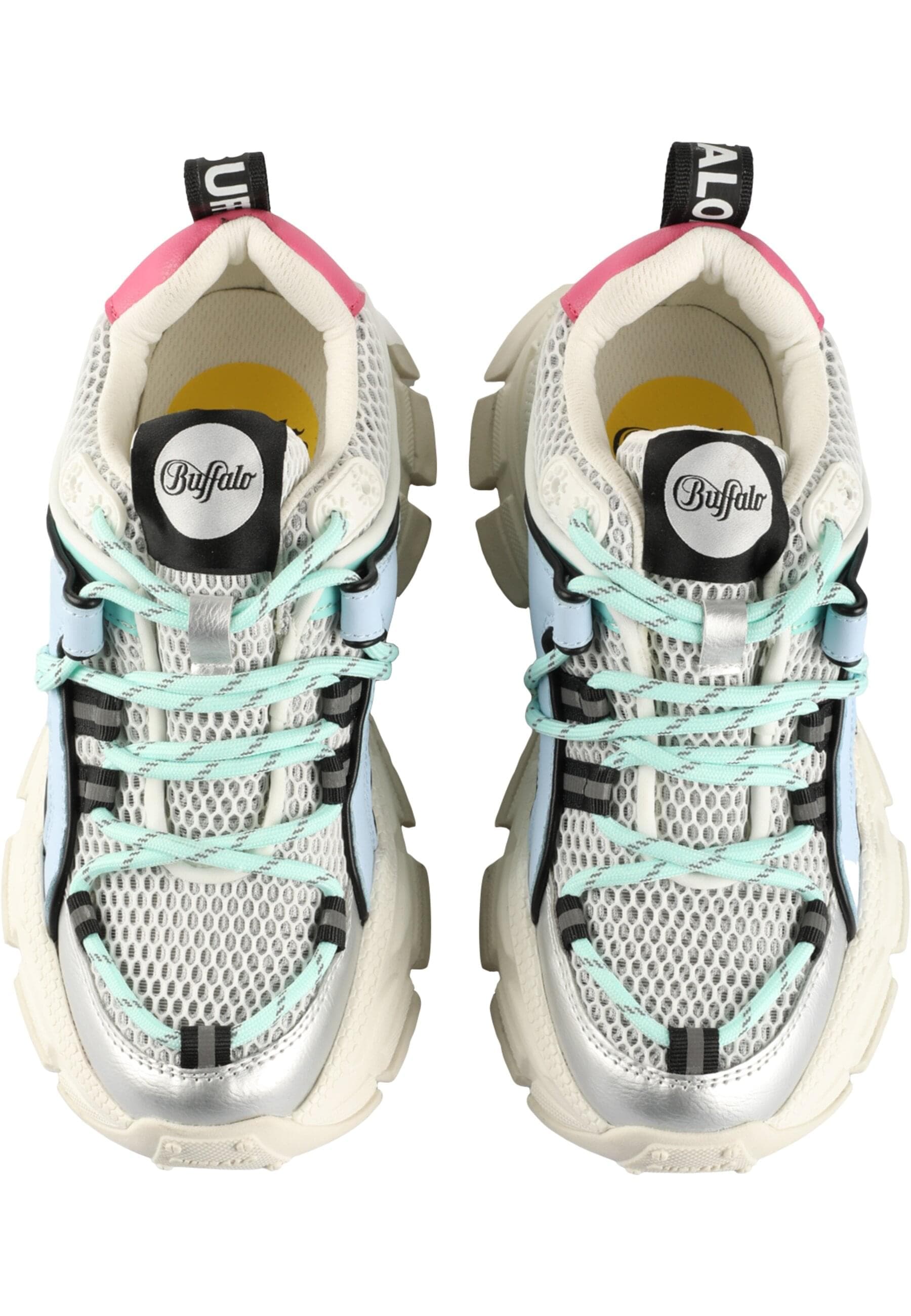 Trainingsschuh BUFFALO "Buffalo SATURN LACE", Damen, Gr. 40, sivler, blau, pink, Schuhe