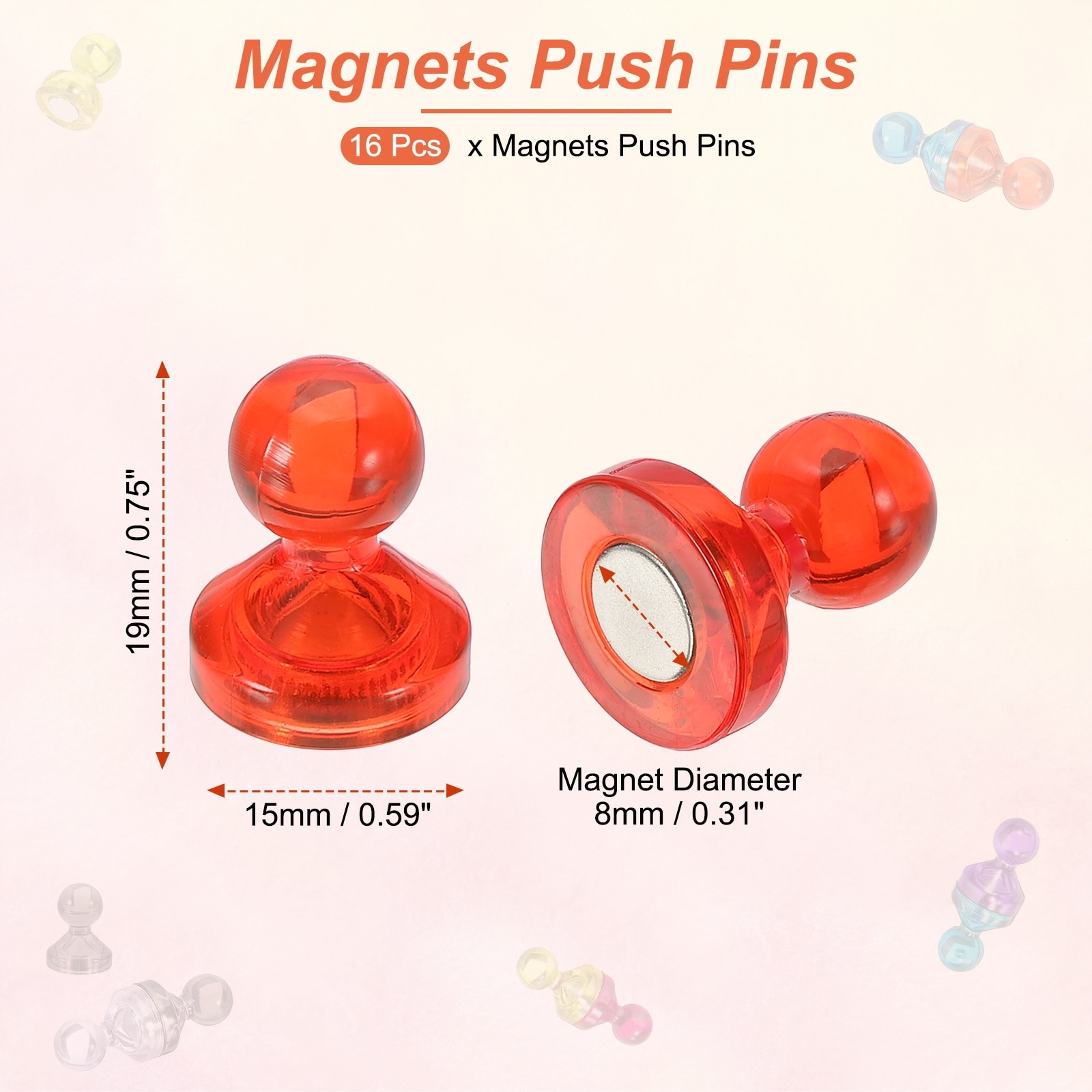Magnets Push Pins, Strong Fridge Magnets Magnetic Whiteboard Decorative Thumbtacks for Refrigerator Locker