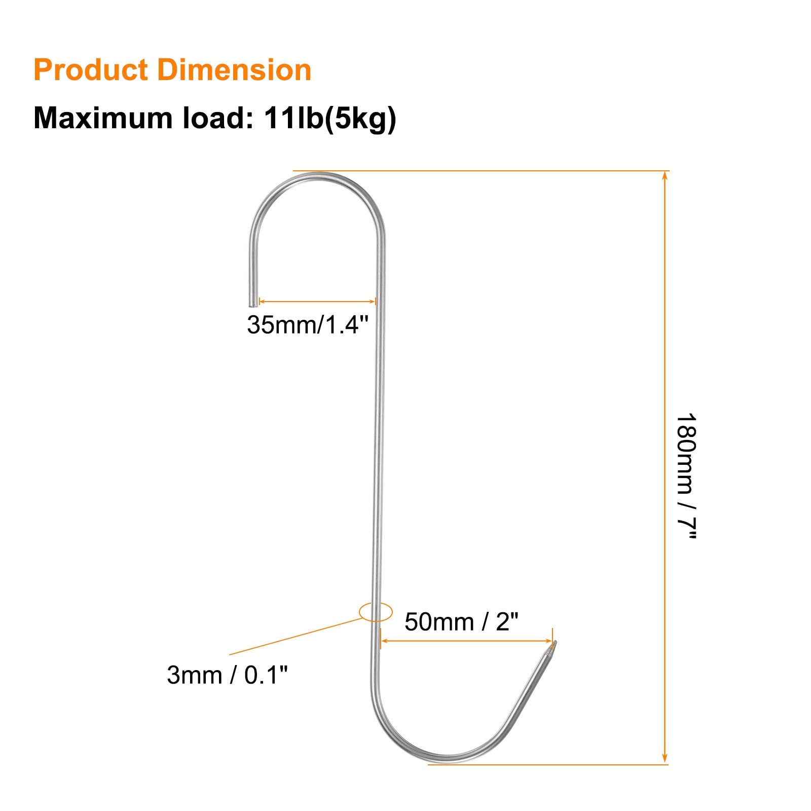 Meat Hooks Stainless Steel Butcher Hook S-Shaped Meat Processing Hooks for Hanging Smoking Grilling Beef - Silver