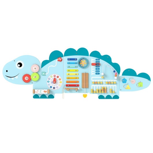 Costway 11-in-1 Dinosaur Activity Wall Busy Board Panels for Toddlers Education and Early Development-Blue