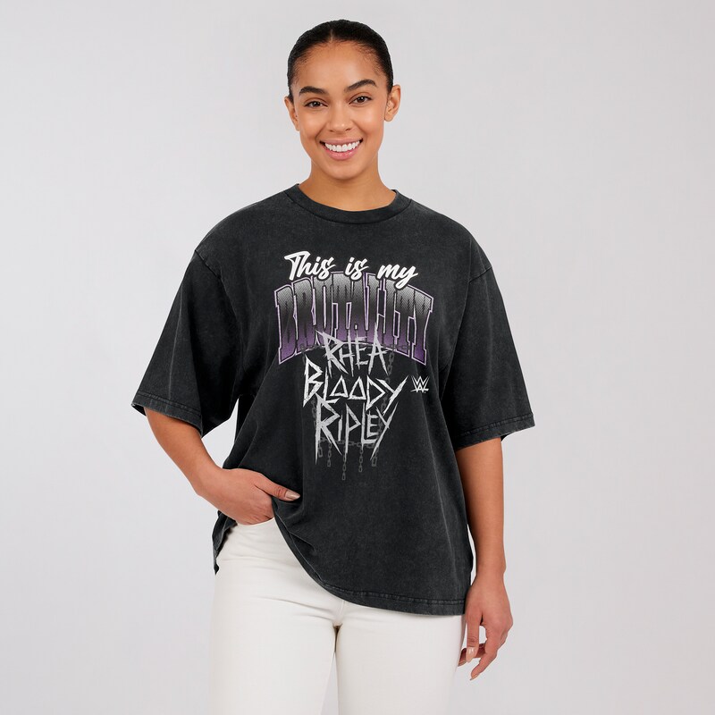 Damen-T-Shirt „Boyfriend“ von Erin Andrews, schwarz, Modell Rhea Ripley Image
