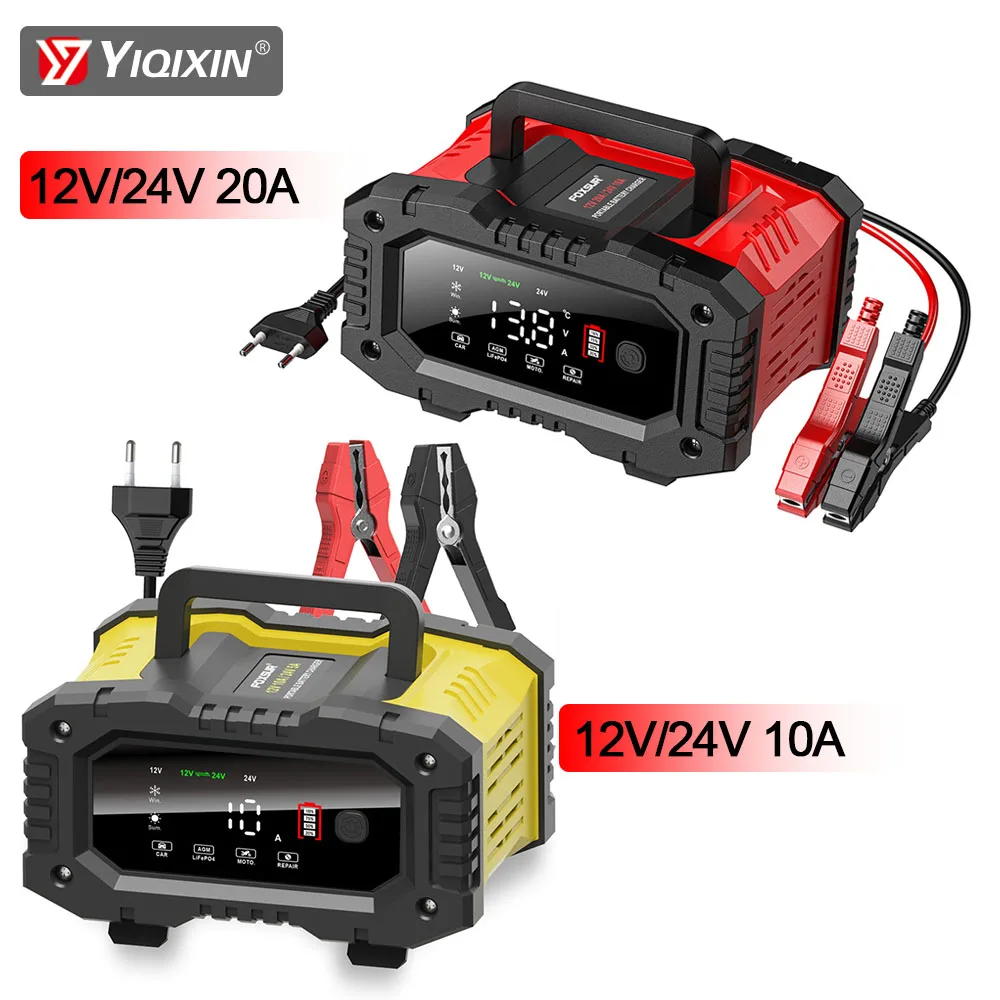20A/10A Auto Motorrad Batterie Ladegerät 12V/24V Smart Ladegerät Lithium AGM GEL Blei-säure LiFePO4 tragbare Auto Batterie Ladegeräte Image