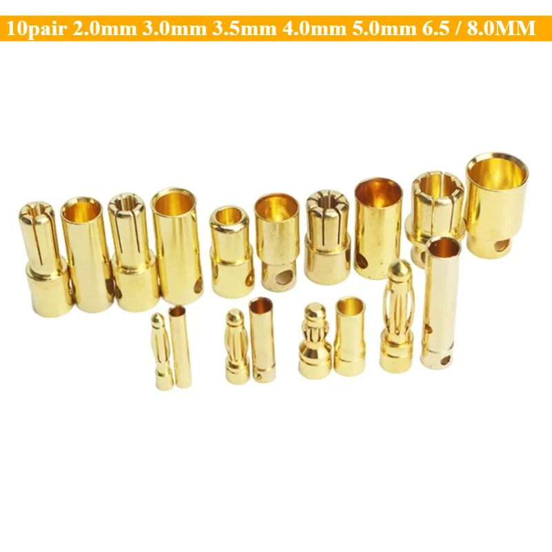Rundkopf 10 Paare/Los 2,0 mm 3,0 mm 3,5 mm 4,0 mm 5,0 mm 6,5 mm 8,0 mm männlich/weiblich Bananen-Kugel-Stecker vergoldeter Adapter Image