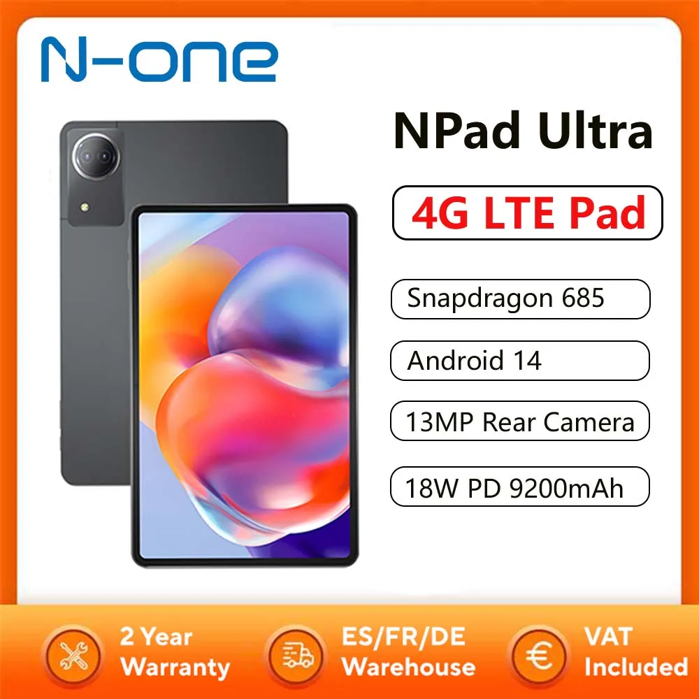 N-one NPad Ultra 4G LTE Tablet Snapdragon 685 Android 14 12" 2K 2000*1200 FHD Bildschirm 8GB+12GB 18W Schnellladung 9200mAh Akku Image