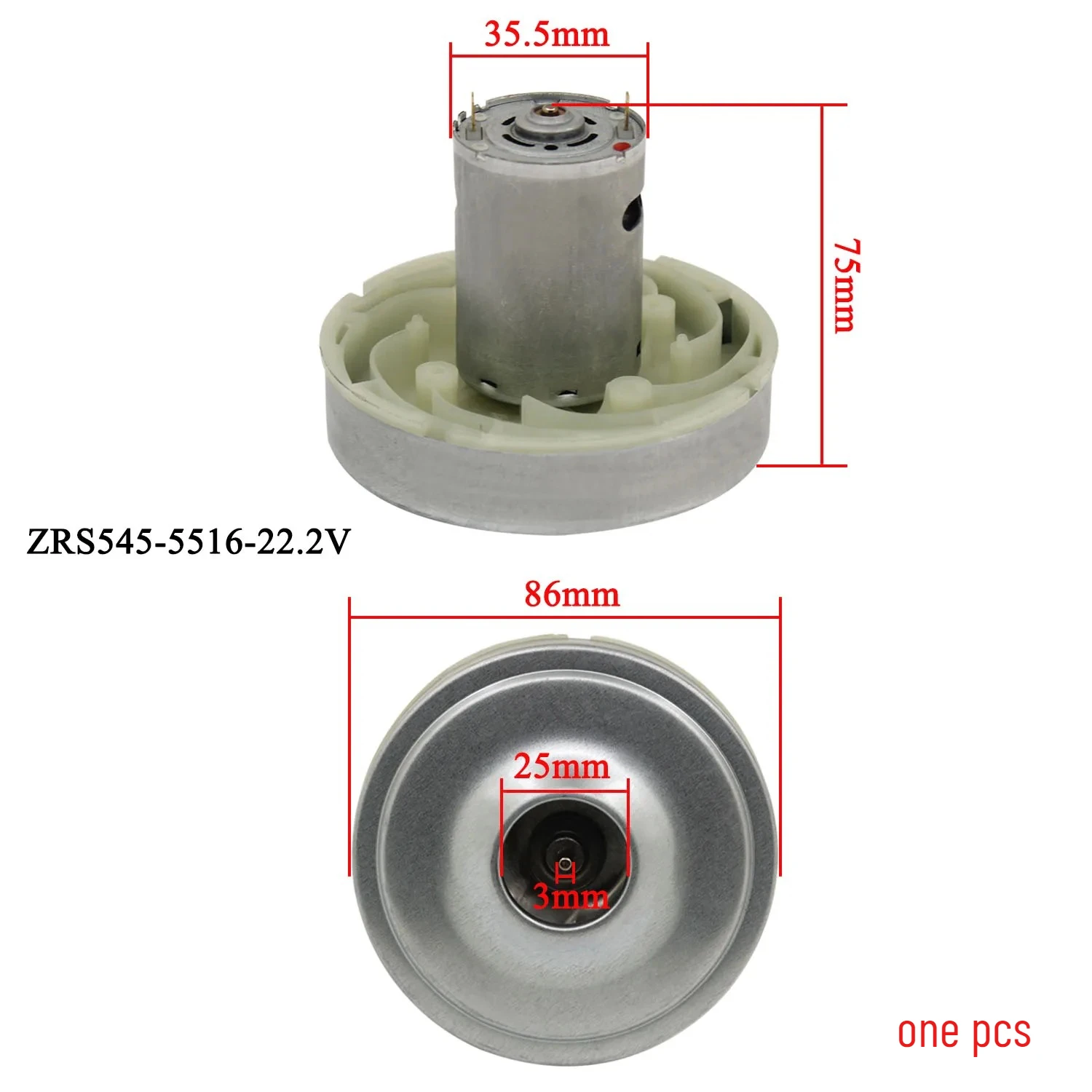 1 Stück DC 130 W Staubsaugermotor RS545 Mikromotor 86 x 75 mm Aufladen 6 Saiten 22,2 V Image