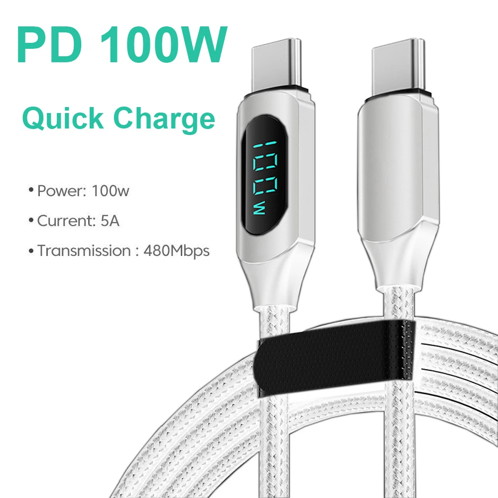 100 W 1 m/2 m Typ C auf Typ C PD Schnellladegerät USB C auf USB C Displaykabel für Xiaomi POCO Huawei Datenkabel Draht Image