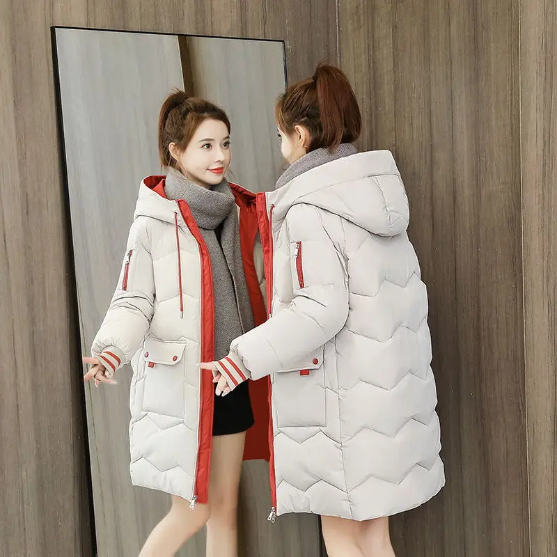 Cappotto invernale da donna Parka imbottito in cotone di media lunghezza con cappuccio Cappotto casual addensato caldo Cappotto da neve allentato Giacca sportiva solida 4XL