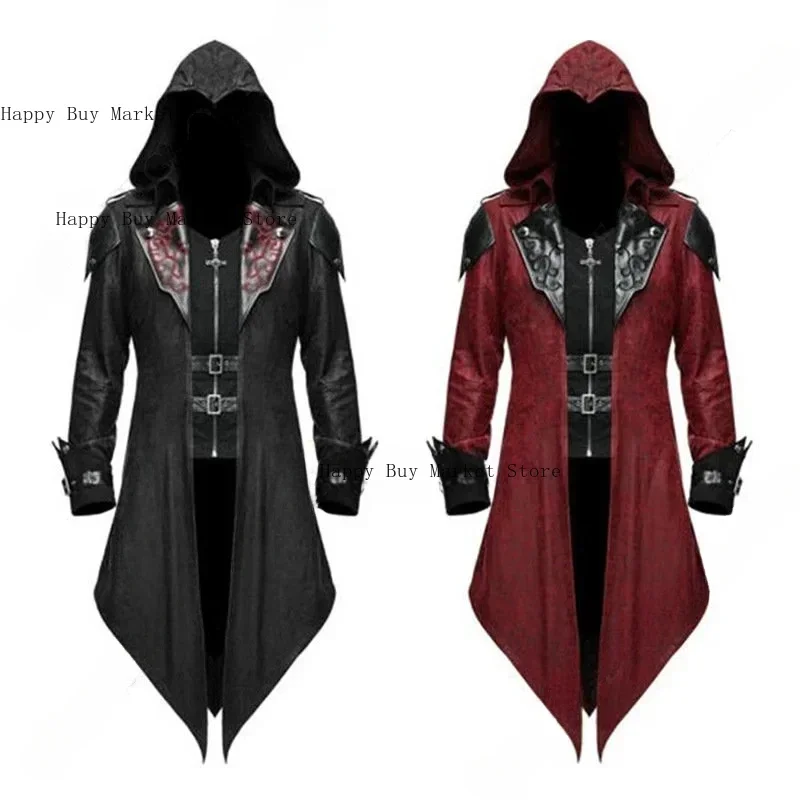 2-farbiger Assassin Cosplay Mittelalterlicher Mann Streetwear Kapuzenjacken Outwear Kostüm Edward Assassins Creed Halloween-Kostüm Image
