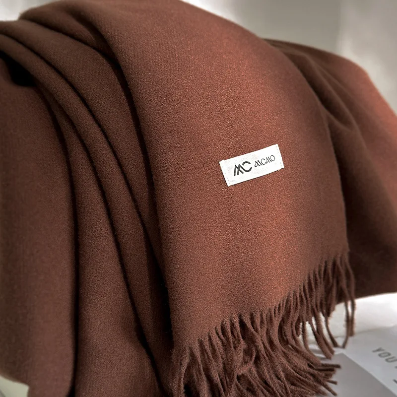 2023 neue Winter Schal Für Frauen Lange Warme Kaschmir Schals Hijab Solide Dame Schal Wrap Weibliche Pashmina Bandana Kopf Schals Image