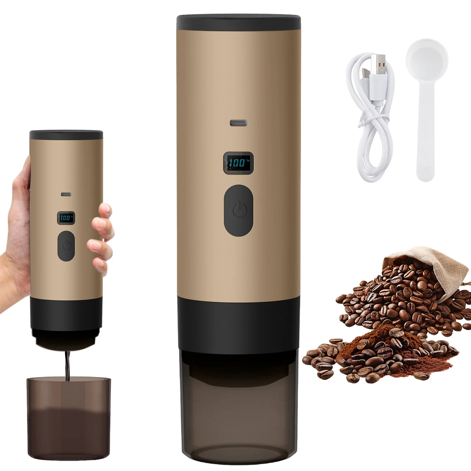 Cafetière électrique Portable 3 en 1, cafetière à expresso, pompe chauffante sans fil, presse, cafetière de voyage et de voiture